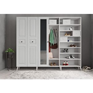 Meridyen Membran 6 Kapaklı Portmanto Vestiyer Montaj Dahil - Beyaz 210 Cm