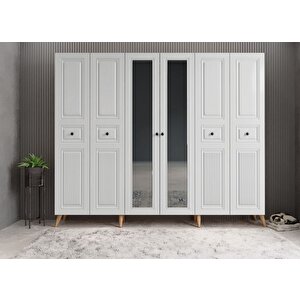 Meridyen Membran 6 Kapaklı Portmanto Vestiyer Montaj Dahil - Çam Beyaz 210 Cm