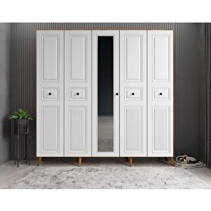 Sofya Membran 5 Kapaklı Portmanto Vestiyer Montaj Dahil - Ceviz Beyaz 175 Cm