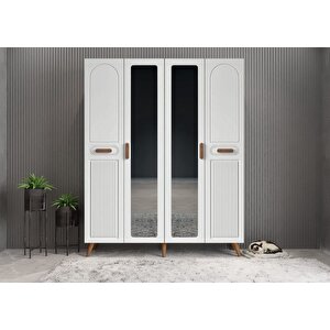 Zenon Membran 4 Kapaklı Portmanto Vestiyer Montaj Dahil - Ceviz Beyaz 160 Cm