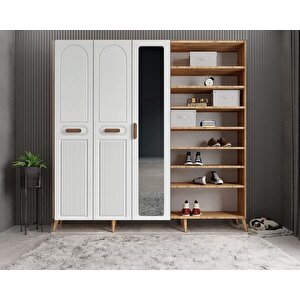 Violin Membran 5 Kapaklı Portmanto Vestiyer Montaj Dahil - Çam Beyaz 200 Cm