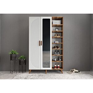 Robe Membran 3 Kapaklı Portmanto Vestiyer Montaj Dahil - Ceviz Beyaz 120 Cm