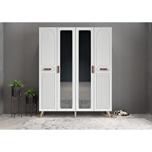 Zenon Membran 4 Kapaklı Portmanto Vestiyer Montaj Dahil - Meşe Beyaz 140 Cm