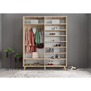 Zenon Membran 4 Kapaklı Portmanto Vestiyer Montaj Dahil - Meşe Beyaz 140 Cm