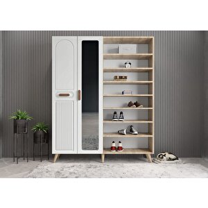 Zenon Membran 4 Kapaklı Portmanto Vestiyer Montaj Dahil - Meşe Beyaz 140 Cm