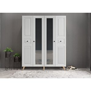 Nossa Membran 4 Kapaklı Portmanto Vestiyer Montaj Dahil - Meşe Beyaz 160 Cm