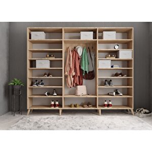 Meridyen Membran 6 Kapaklı Portmanto Vestiyer Montaj Dahil - Meşe Beyaz 210 Cm