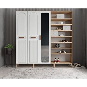 Violin Membran 5 Kapaklı Portmanto Vestiyer Montaj Dahil - Meşe Beyaz 200 Cm