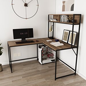 Cornermaster Raflı L Köşe Çalışma Masası Kahverengi