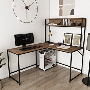 Cornermaster Raflı L Köşe Çalışma Masası Kahverengi