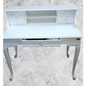 Çalışma Masa 18135 Klasik Model Kayın Aslan Ayak Parlak Beyaz Lake Porselen Kulp