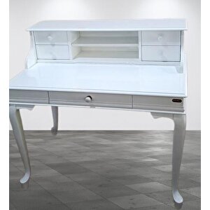 Çalışma Masa 18135 Klasik Model Kayın Aslan Ayak Parlak Beyaz Lake Porselen Kulp