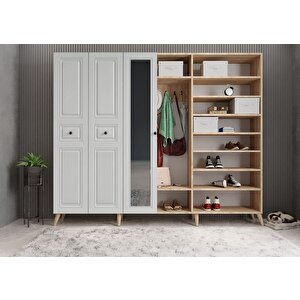 Meridyen Membran 6 Kapaklı Portmanto Vestiyer Montaj Dahil - Meşe Beyaz 240 Cm