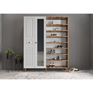 Nossa Membran 4 Kapaklı Portmanto Vestiyer Montaj Dahil - Ceviz Beyaz 160 Cm