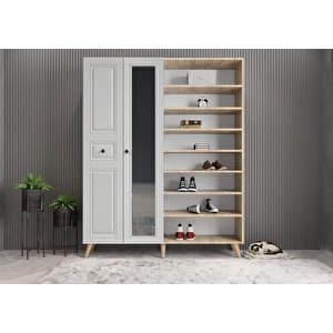 Nossa Membran 4 Kapaklı Portmanto Vestiyer Montaj Dahil - Meşe Beyaz 140 Cm