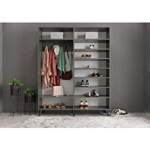 Zenon Membran 4 Kapaklı Portmanto Vestiyer Montaj Dahil - Füme Beyaz 140 Cm
