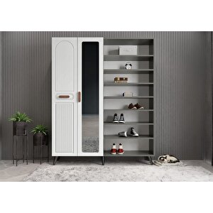 Zenon Membran 4 Kapaklı Portmanto Vestiyer Montaj Dahil - Füme Beyaz 140 Cm