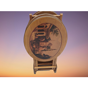 Çanta 18207 Oval Resimli Klasik Model Kayın Torna Ayak Parlk Ceviz Nature El Yapı