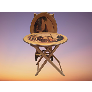 Çanta 18207 Oval Resimli Klasik Model Kayın Torna Ayak Parlk Ceviz Nature El Yapı