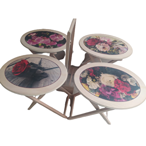 Çanta Zigon 18208 Klasik Oval Sehpa Model Çiçek Motifli Ham Kayın Nature Ei Yapım