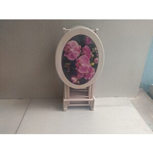 Çanta Zigon 18208 Klasik Oval Sehpa Model Çiçek Motifli Ham Kayın Nature Ei Yapım
