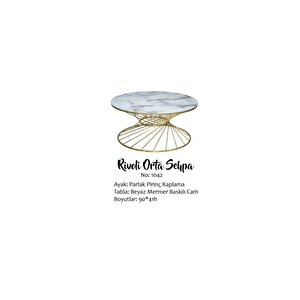 Brc 18518 Orta Sehpa Rivoli̇ Model Beyaz Mermer Cam Metal Gold Renk Kaplam El Yapı