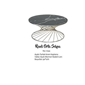 Brc 18519 Orta Sehpa Rivoli̇ Siyah Mermer Cam Metal Gümüş Renk Kaplama El Yapım