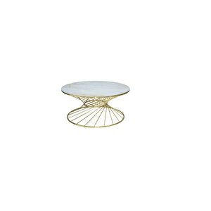 Brc 18517 Orta Sehpa Rivoli̇ Model Beyaz Mermer Cam Metal Gold Renk Kaplam Elyapı