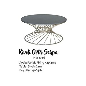 Brc 18520 Orta Sehpa Rivoli̇ Düz Siyah Temper Cam Metal Gold Renk Kaplam El Yapım