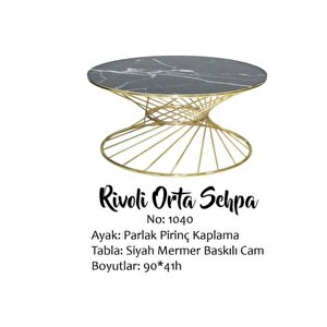Brc18516  Orta Sehpa Rivoli̇ Siyah Mermer Cam Metal Altın Renk Kaplama Ayak Elyapı