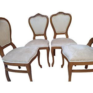 Sandalye 18485 Ceviz Klasik Model Kayın Aslan Ayak Oyma Ceviz Babayface Kumaş
