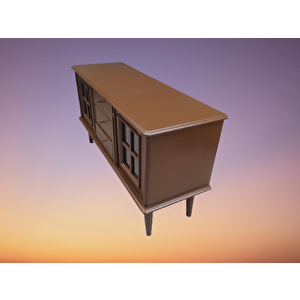 Tv St Sehpa 18169 Windovs Model Ahşap Kayın Torna Retro Ayak Ceviz Renk El Yapım