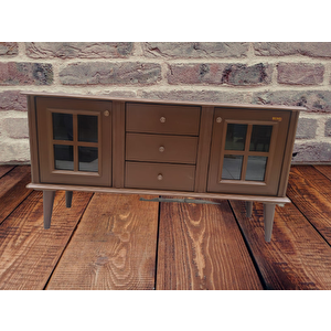 Tv St Sehpa 18169 Windovs Model Ahşap Kayın Torna Retro Ayak Ceviz Renk El Yapım