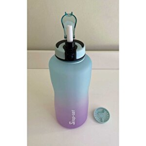 2000 Ml Tritan Motivasyonlu Su Matarası Pipetli Ve Süzgeçli (li̇la - Açi̇k Mavi̇)