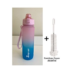 1000 Ml Tritan Motivasyonlu Su Matarası Süzgeçli Ve Pipetli (pembe-turkuaz Mavi̇)