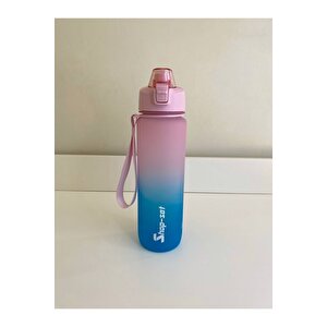 1000 Ml Tritan Motivasyonlu Su Matarası Süzgeçli Ve Pipetli (pembe-turkuaz Mavi̇)