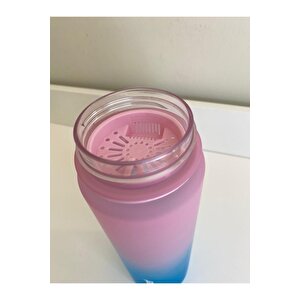 1000 Ml Tritan Motivasyonlu Su Matarası Süzgeçli Ve Pipetli (pembe-turkuaz Mavi̇)