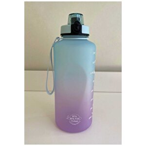 2000 Ml Tritan Motivasyonlu Su Matarası Pipetli Ve Süzgeçli (li̇la - Açi̇k Mavi̇)