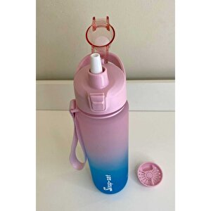 1000 Ml Pipetli Ve Süzgeçli Tritan Motivasyonlu Su Matarası Çift Renk Softtouch