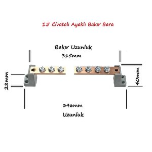 20x4mm, 15 Civatalı Ayaklı Bakır Bara 250a