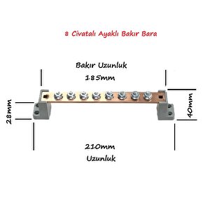 20x4mm, 8 Civatalı Ayaklı Bakır Bara 250a