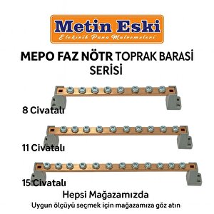Meepo Faz Nötr Toprak Barası 20x4 mm Bakır 8 Civatalı Yanmaz Plastik Ayaklı Bakır Bara 250 Amper AC / DC 5-600 Volt