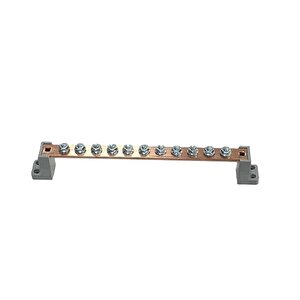 Faz Nötr Toprak Barası 20x4 mm Bakır 11 Civatalı Plastik Ayaklı Bakır Bara 250 Amper AC / DC 5-600 Volt