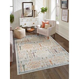 Antik 1112 Klasik Vintage Salon Halısı Bej Retro Mutfak Halısı Tozumaz İnce Makine Halısı 80x150 cm
