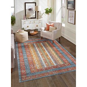 Antik 1111 Klasik Vintage Salon Halısı Renkli Retro Mutfak Halısı Tozumaz İnce Makine Halısı 80x150 cm