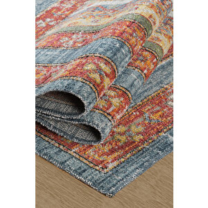 Antik 1111 Klasik Vintage Salon Halısı Renkli Retro Mutfak Halısı Tozumaz İnce Makine Halısı 80x150 cm