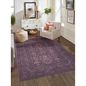 Antik 1113 Klasik Vintage Salon Halısı Mor Retro Mutfak Halısı Tozumaz İnce Makine Halısı 100x300 cm