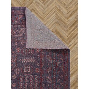 Antik 1113 Klasik Vintage Salon Halısı Mor Retro Mutfak Halısı Tozumaz İnce Makine Halısı 100x300 cm