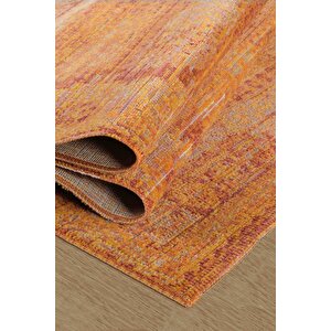 Antik 1115 Klasik Vintage Salon Halısı Turuncu Retro Mutfak Halısı Tozumaz İnce Makine Halısı 80x300 cm