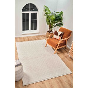 Mazza 7005 Krem Yumuşak Dokulu Modern Salon Mutfak Koridor Halısı Tozumaz Makine Halısı 100x200 cm